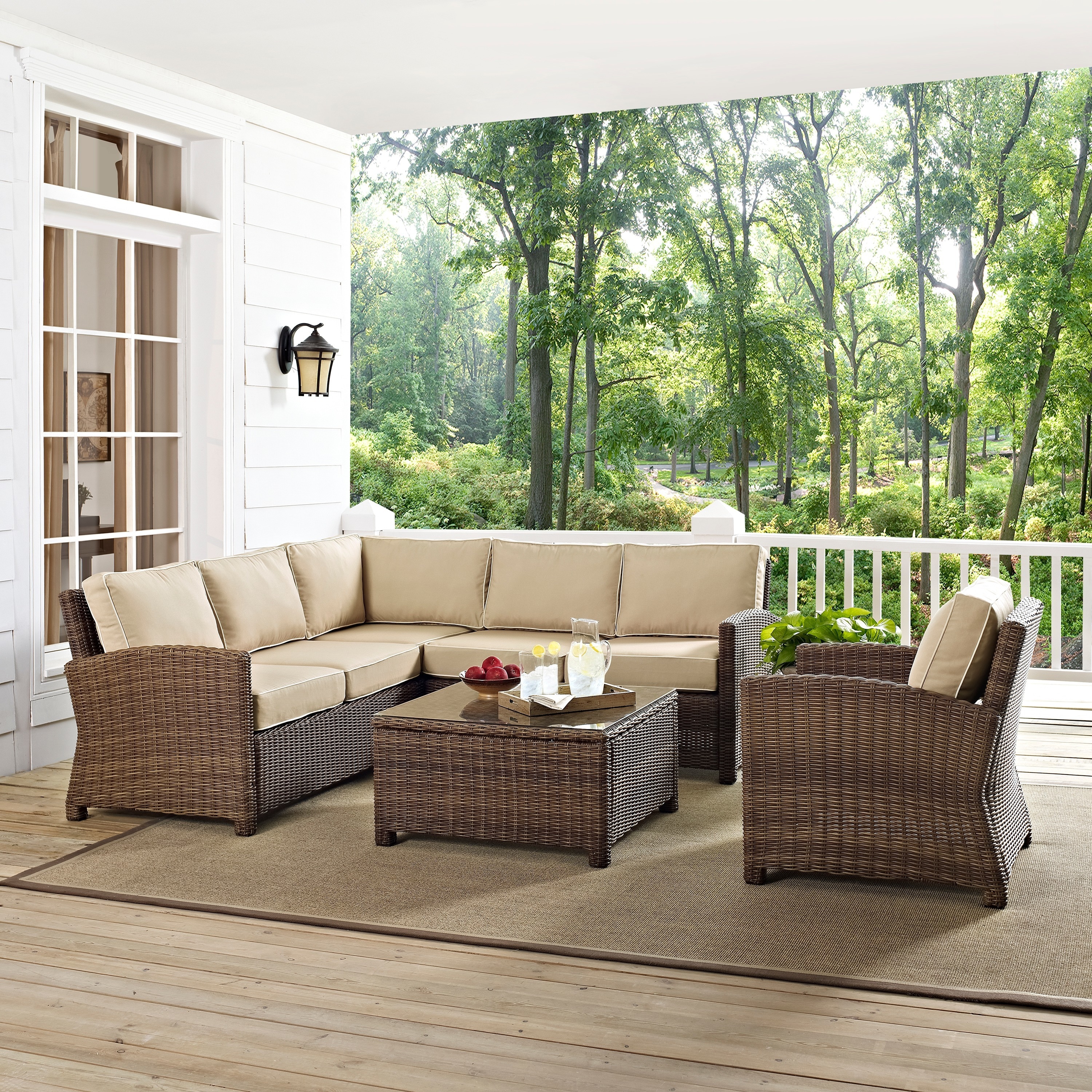 Crosley Bradenton 4-Piece Outdoor Wicker Seating Set with Sand Cushions