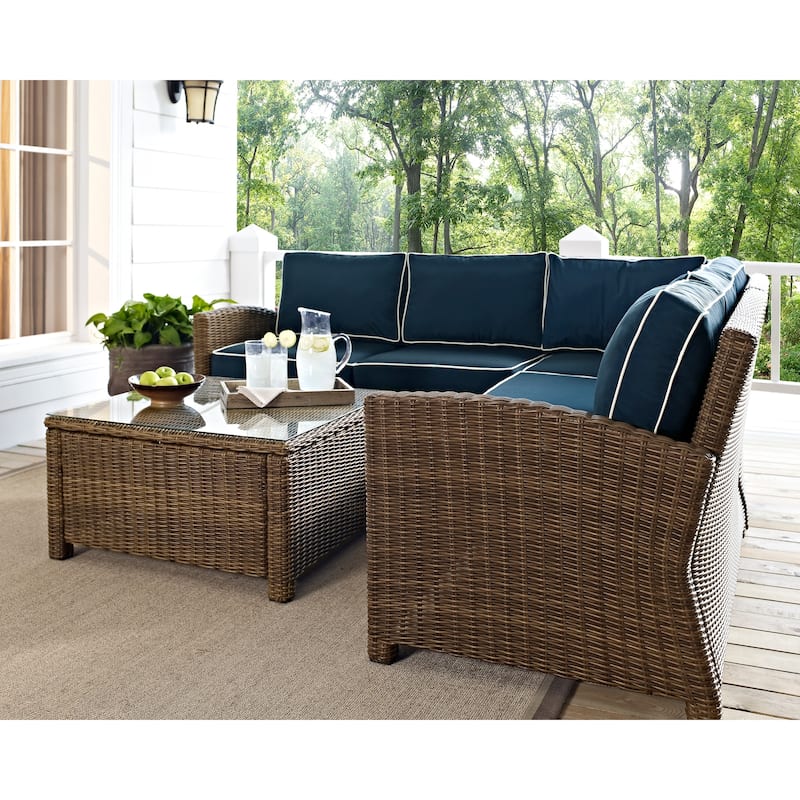 Crosley Bradenton 5-Piece Outdoor Wicker Seating Set with Navy Cushions