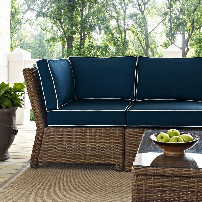 Crosley Bradenton 5-Piece Outdoor Wicker Seating Set with Navy Cushions