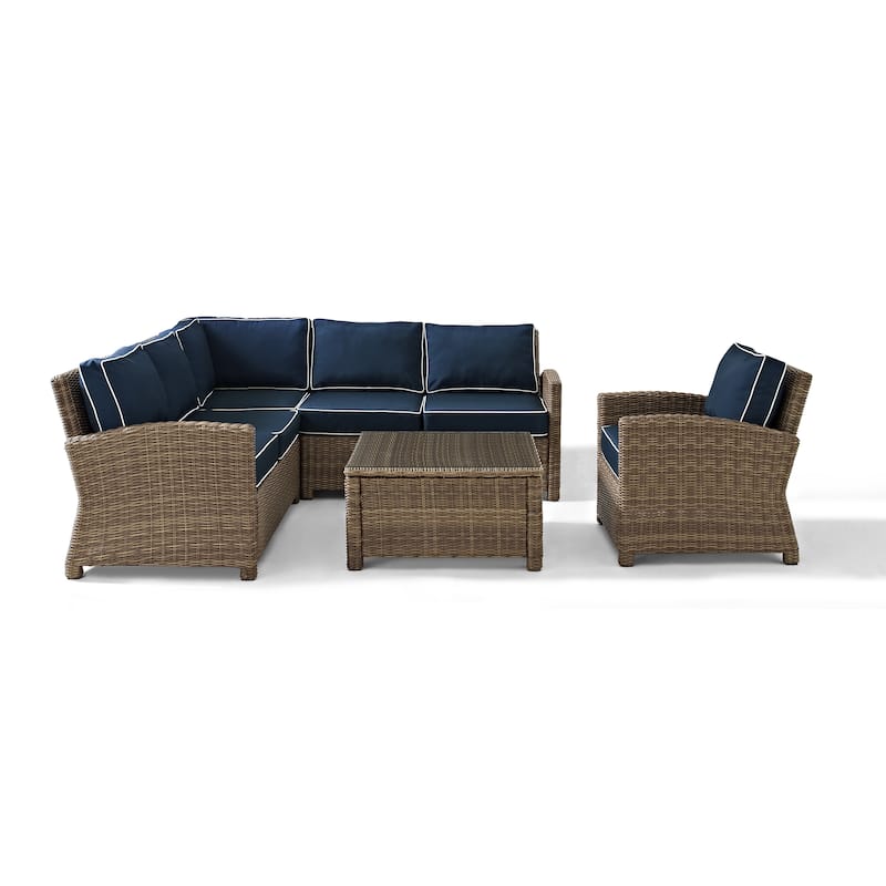 Crosley Bradenton 5-Piece Outdoor Wicker Seating Set with Navy Cushions