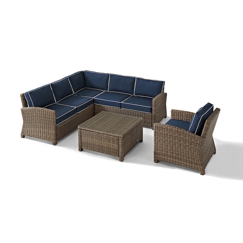 Crosley Bradenton 5-Piece Outdoor Wicker Seating Set with Navy Cushions