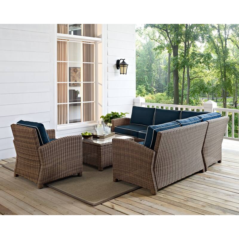 Crosley Bradenton 5-Piece Outdoor Wicker Seating Set with Navy Cushions