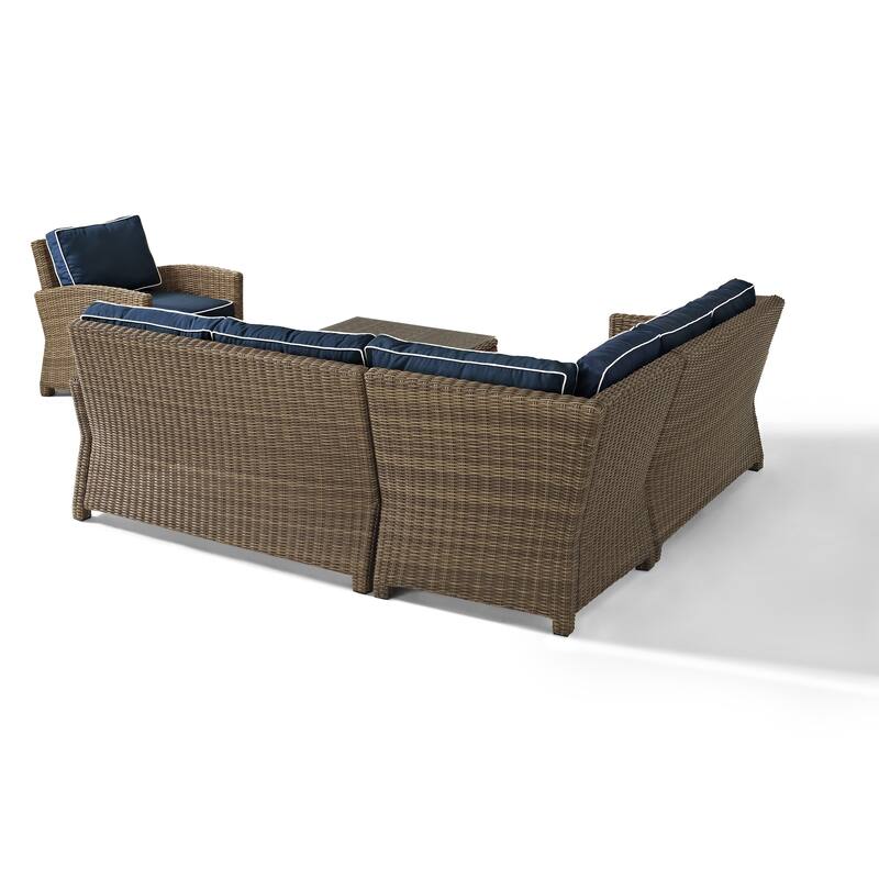 Crosley Bradenton 5-Piece Outdoor Wicker Seating Set with Navy Cushions