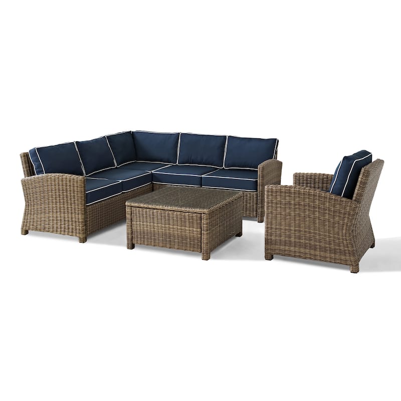 Crosley Bradenton 5-Piece Outdoor Wicker Seating Set with Navy Cushions