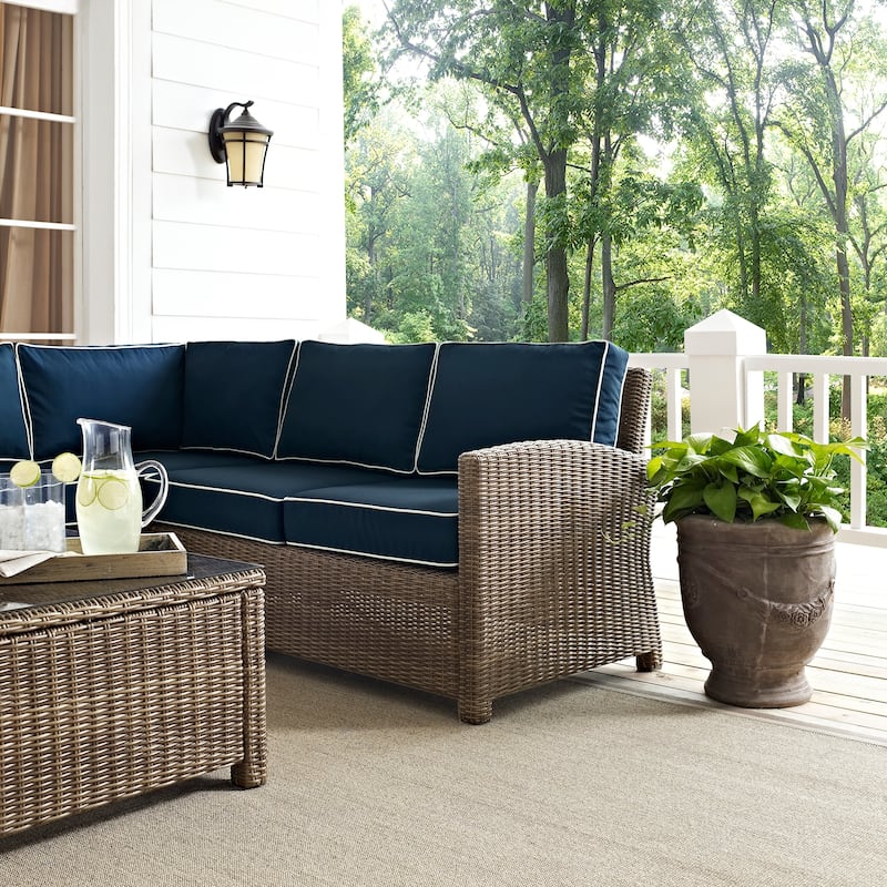 Crosley Bradenton 5-Piece Outdoor Wicker Seating Set with Navy Cushions
