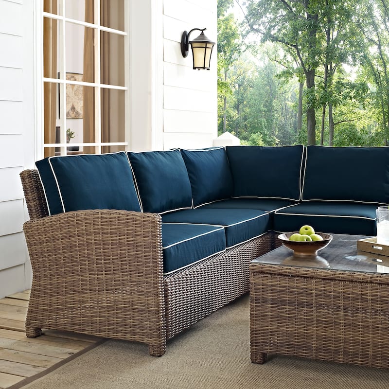 Crosley Bradenton 5-Piece Outdoor Wicker Seating Set with Navy Cushions