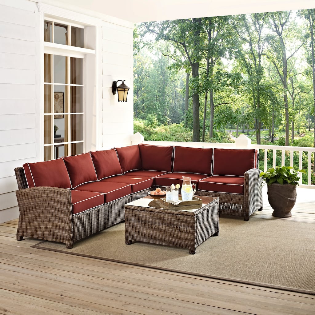 Crosley Bradenton 5-Piece Outdoor Wicker Seating Set with Sangria Cushions