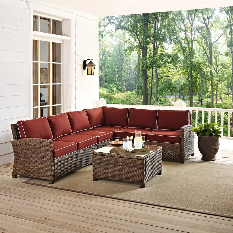 Crosley Bradenton 5-Piece Outdoor Wicker Seating Set with Sangria Cushions