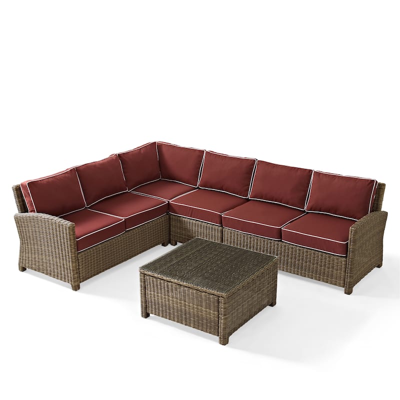 Crosley Bradenton 5-Piece Outdoor Wicker Seating Set with Sangria Cushions