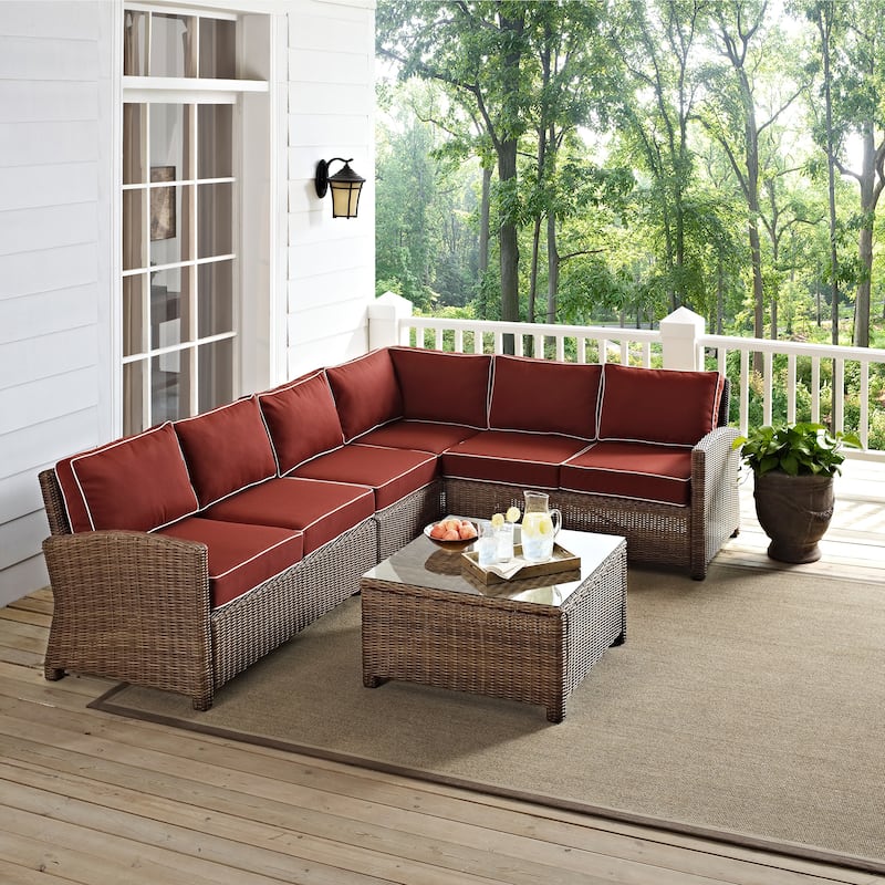 Crosley Bradenton 5-Piece Outdoor Wicker Seating Set with Sangria Cushions