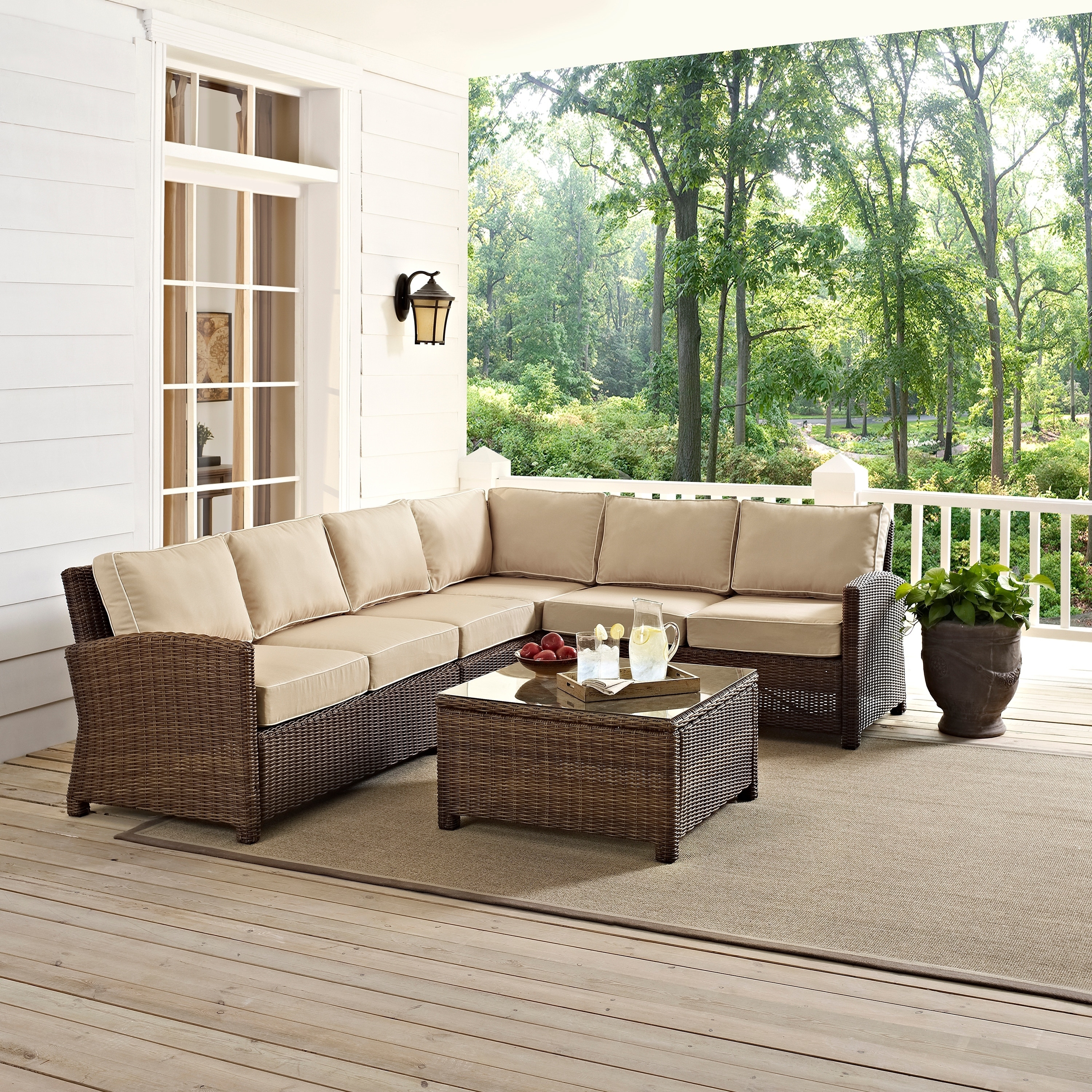 Crosley Bradenton 5-Piece Wicker Outdoor Sectional Patio Furniture Set