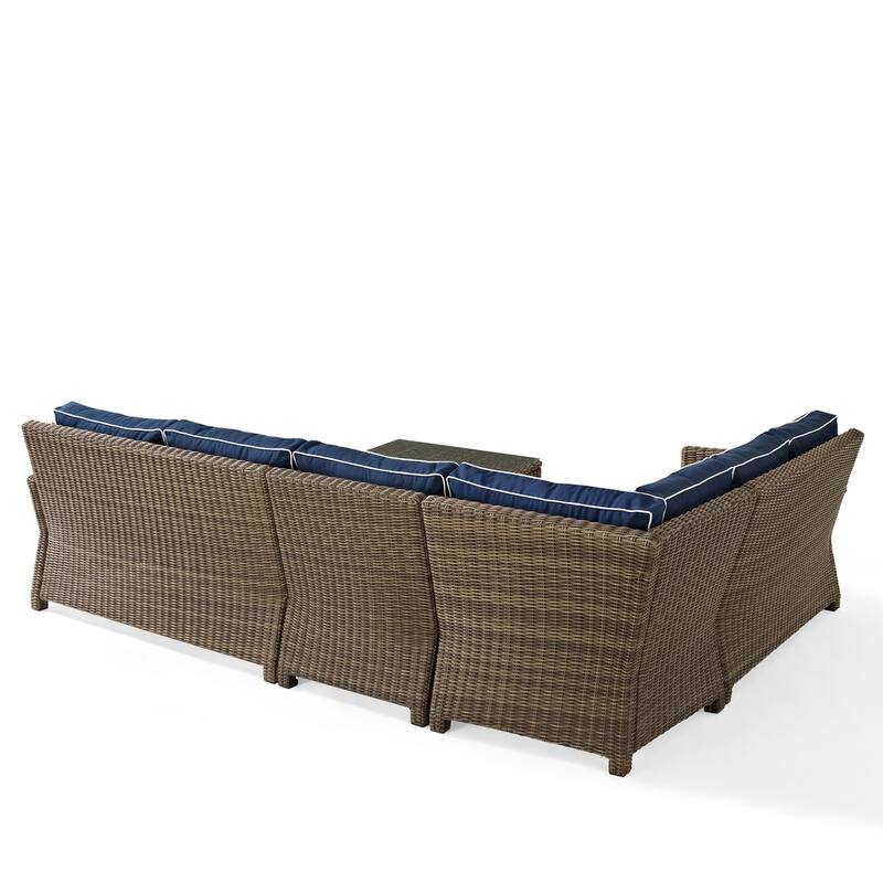 Crosley Bradenton 5-Piece Outdoor Wicker Seating Set with Navy Cushions - 109.25 "W x 84.25 "D x 32.5 "H