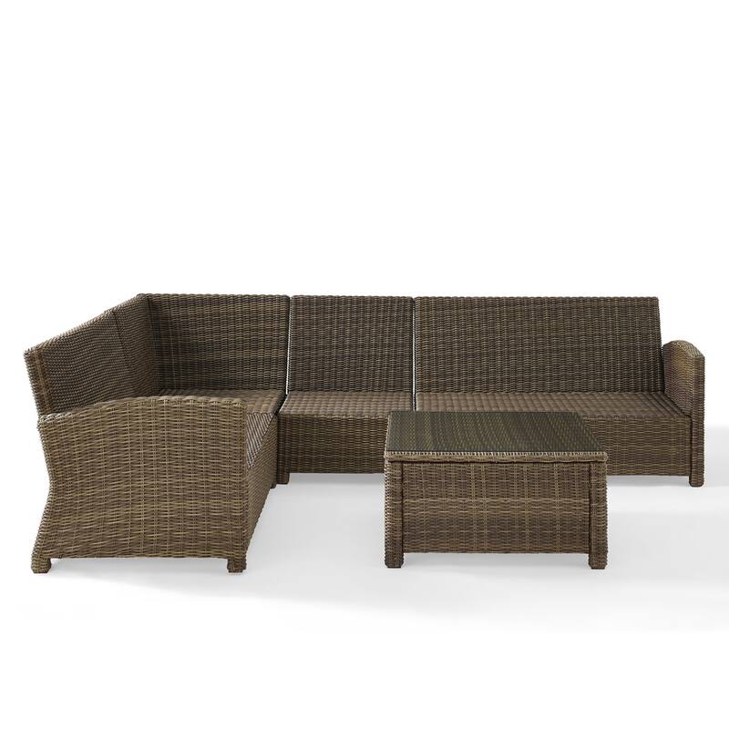 Crosley Bradenton 5-Piece Outdoor Wicker Seating Set with Navy Cushions - 109.25 "W x 84.25 "D x 32.5 "H