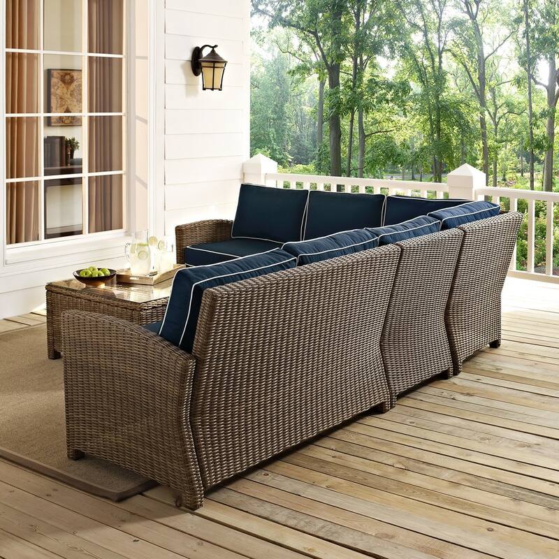 Crosley Bradenton 5-Piece Outdoor Wicker Seating Set with Navy Cushions - 109.25 "W x 84.25 "D x 32.5 "H