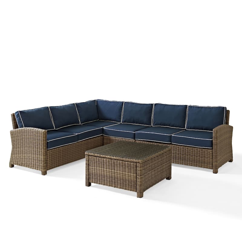 Crosley Bradenton 5-Piece Outdoor Wicker Seating Set with Navy Cushions - 109.25 "W x 84.25 "D x 32.5 "H