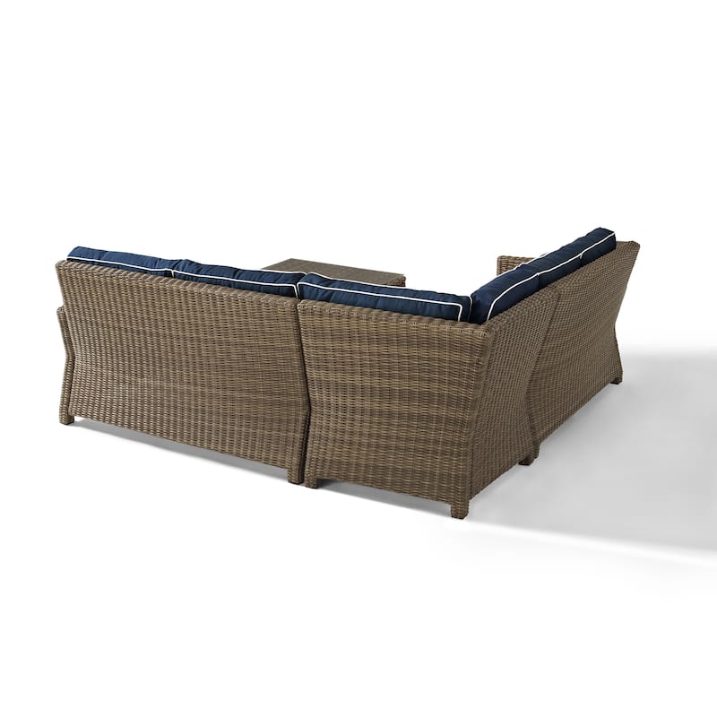 Crosley Bradenton Outdoor Wicker 4-Piece Sectional Seating Set with Navy Cushions
