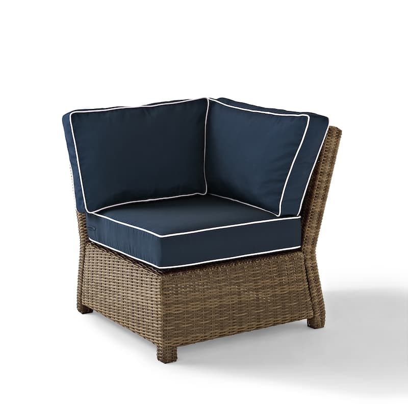Crosley Bradenton Outdoor Wicker Sectional Corner Chair with Navy Cushions - 31.5 W x 31.5 D x 32.5 H