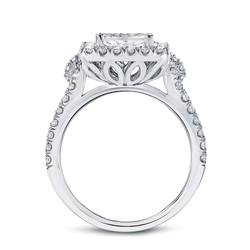 Auriya Modern 1 3/4ctw Princess-Cut Halo Diamond Engagement Ring 14k Gold Certified (H-I, SI1-SI2)