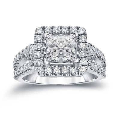 Auriya Modern 1 3/4ctw Princess-Cut Halo Diamond Engagement Ring 14k Gold Certified (H-I, SI1-SI2)