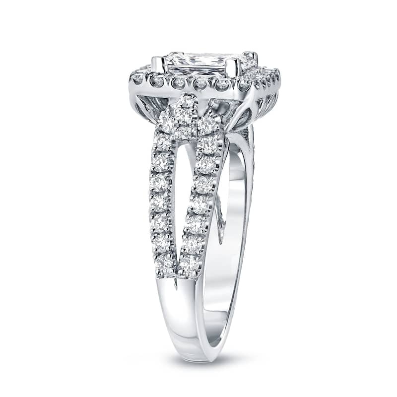 Auriya Modern 1 3/4ctw Princess-Cut Halo Diamond Engagement Ring 14k Gold Certified (H-I, SI1-SI2)