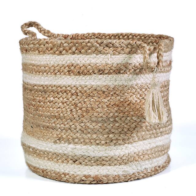 LR Home Montego Striped Natural Jute 17-inch Storage Basket - 17" x 17" x 17"