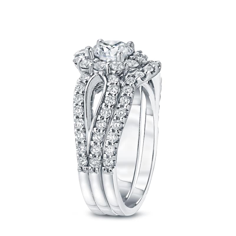 Auriya 14k Gold Round 2 1/3ct TDW Certified Diamond Halo Engagement Ring Set