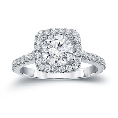 Auriya 14k Gold 1 2/5ctw Halo Diamond Engagement Ring Certified