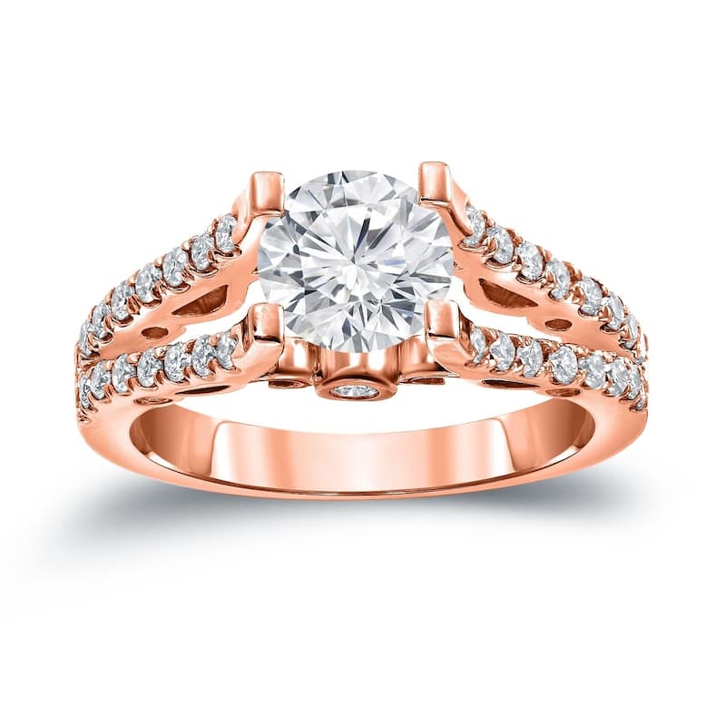Auriya Unique 1 1/2ctw Round Split Shank Diamond Engagement Ring 14k Gold Certified (H-I, SI1-SI2) - 4 - Rose