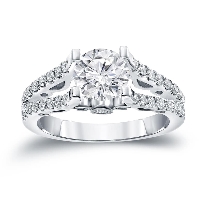 Auriya Unique 1 1/2ctw Round Split Shank Diamond Engagement Ring 14k Gold Certified (H-I, SI1-SI2) - 4 - White