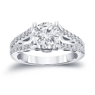 Auriya Unique 1 1/2ctw Round Split Shank Diamond Engagement Ring 14k Gold Certified (H-I, SI1-SI2)