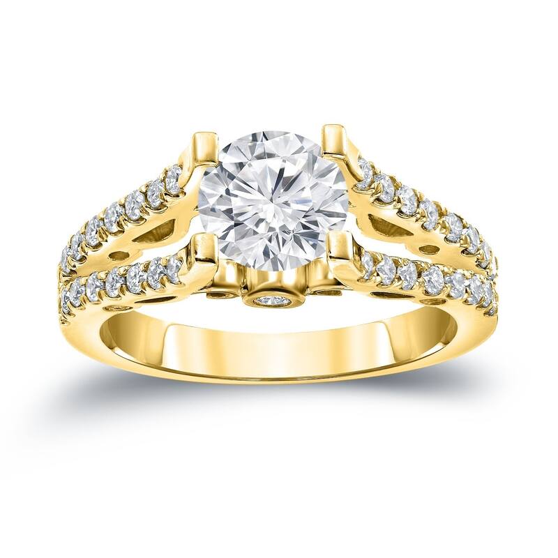 Auriya Unique 1 1/2ctw Round Split Shank Diamond Engagement Ring 14k Gold Certified (H-I, SI1-SI2) - 4 - Yellow