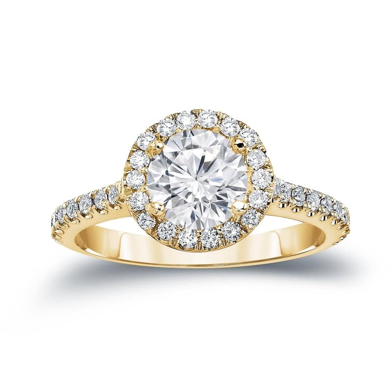 Auriya 1 7/8ctw Round Diamond Halo Engagement Ring 14k Gold Certified - 4 - Yellow