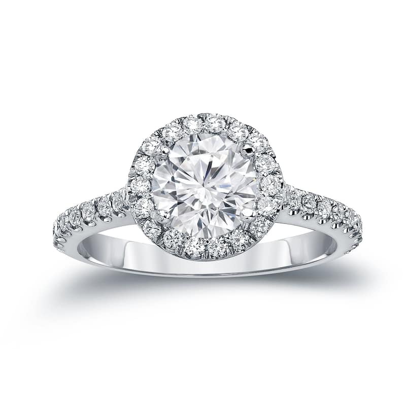 Auriya 1 7/8ctw Round Diamond Halo Engagement Ring 14k Gold Certified - 4 - White