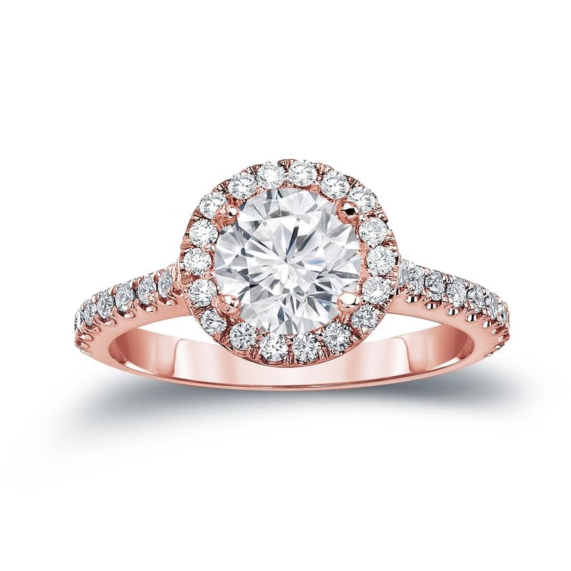 Auriya 1 7/8ctw Round Diamond Halo Engagement Ring 14k Gold Certified - 4 - Rose