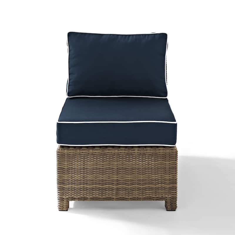 Crosley Bradenton Outdoor Wicker Sectional Center Chair with Navy Cushions - 25 W x 31.5 D x 32.5 H