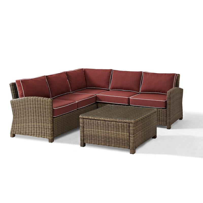 Crosley Bradenton 4-Piece Wicker Outdoor Sectional Patio Furniture Set
