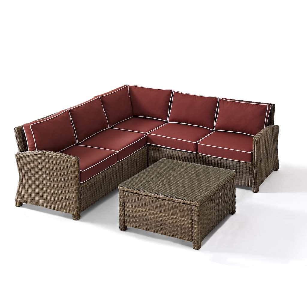Crosley Bradenton 4-Piece Wicker Outdoor Sectional Patio Furniture Set
