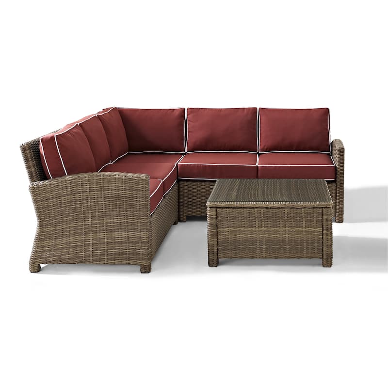 Crosley Bradenton 4-Piece Wicker Outdoor Sectional Patio Furniture Set