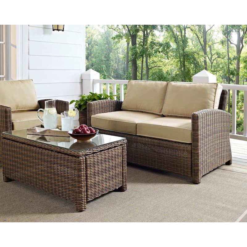 Crosley Bradenton Outdoor Wicker Loveseat with Sand Cushions
