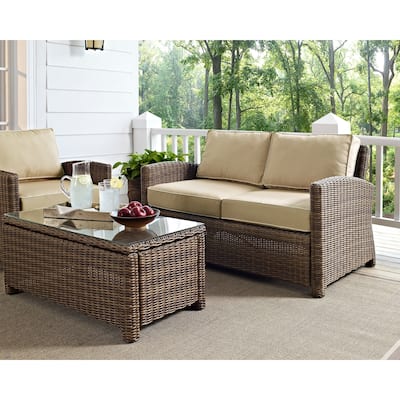 Crosley Bradenton Outdoor Wicker Loveseat with Sand Cushions