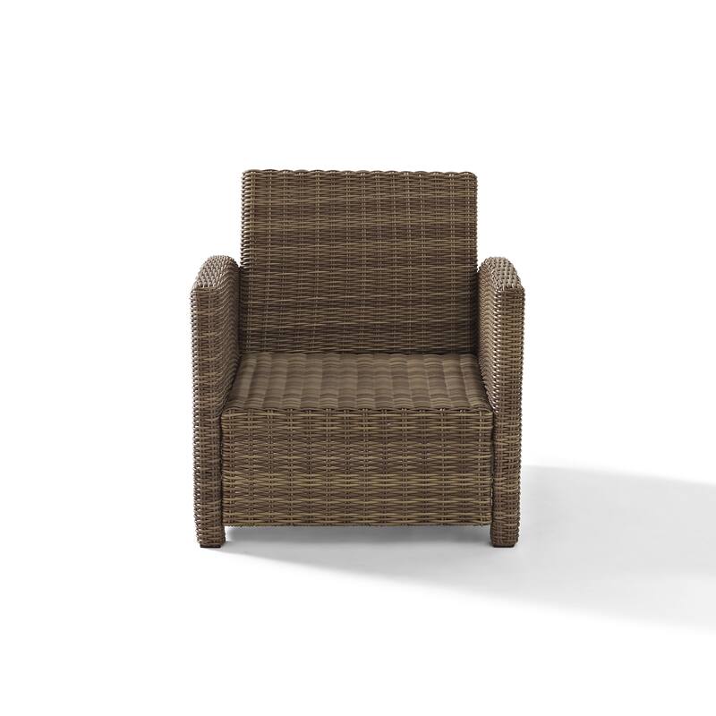Crosley Bradenton Outdoor Wicker Arm Chair with Navy Cushions