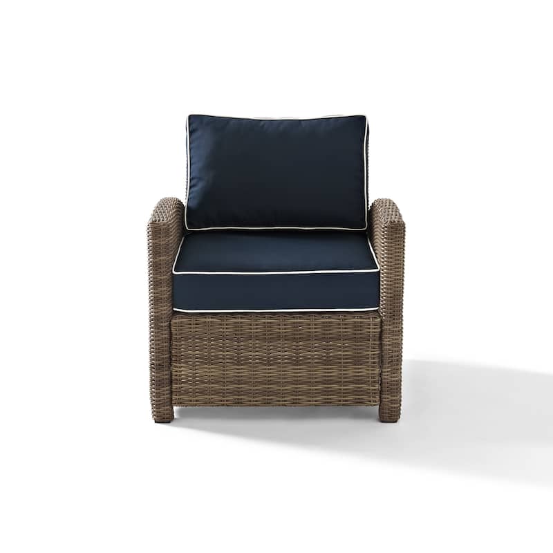 Crosley Bradenton Outdoor Wicker Arm Chair with Navy Cushions