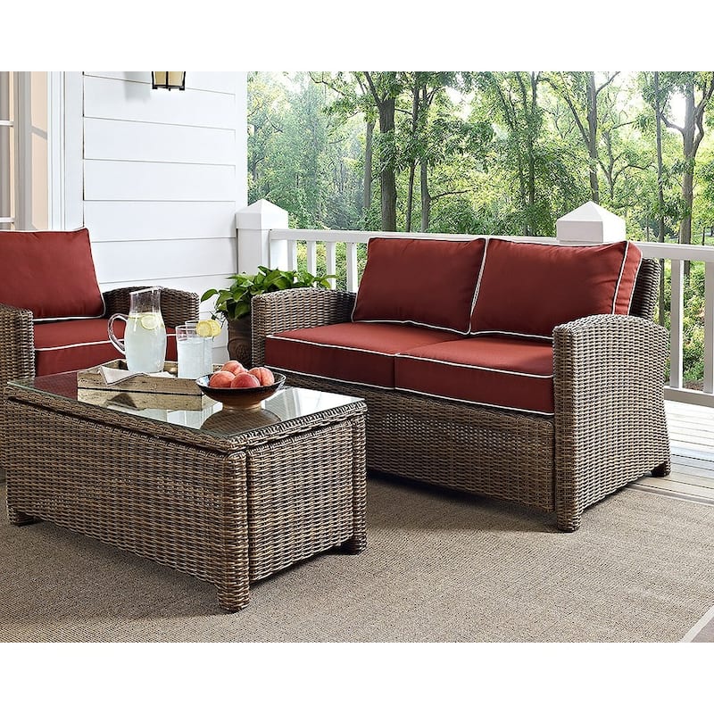 Crosley Bradenton Outdoor Wicker Loveseat with Sangria Cushions