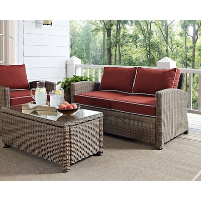 Crosley Bradenton Outdoor Wicker Loveseat with Sangria Cushions