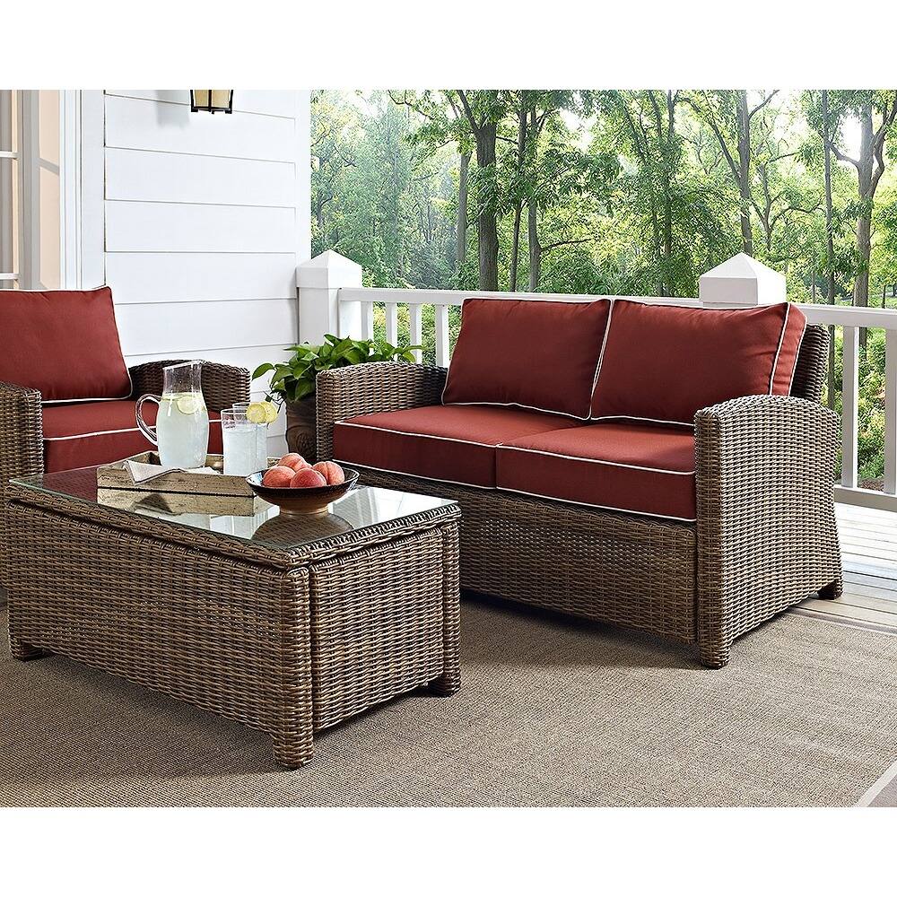 Crosley Bradenton Outdoor Wicker Loveseat with Sangria Cushions