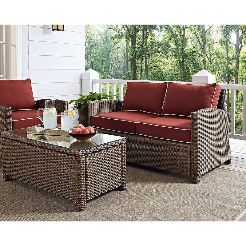 Crosley Bradenton Outdoor Wicker Loveseat with Sangria Cushions