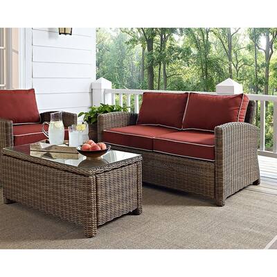 Crosley Bradenton Outdoor Wicker Loveseat with Sangria Cushions