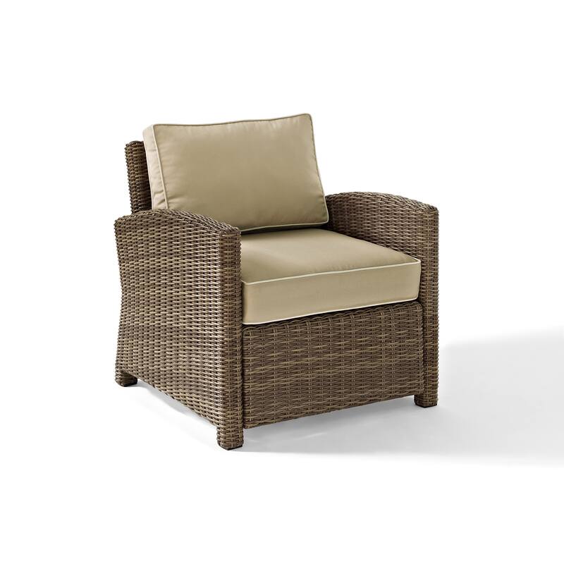Crosley Bradenton Outdoor Wicker Arm Chair with Sand Cushions