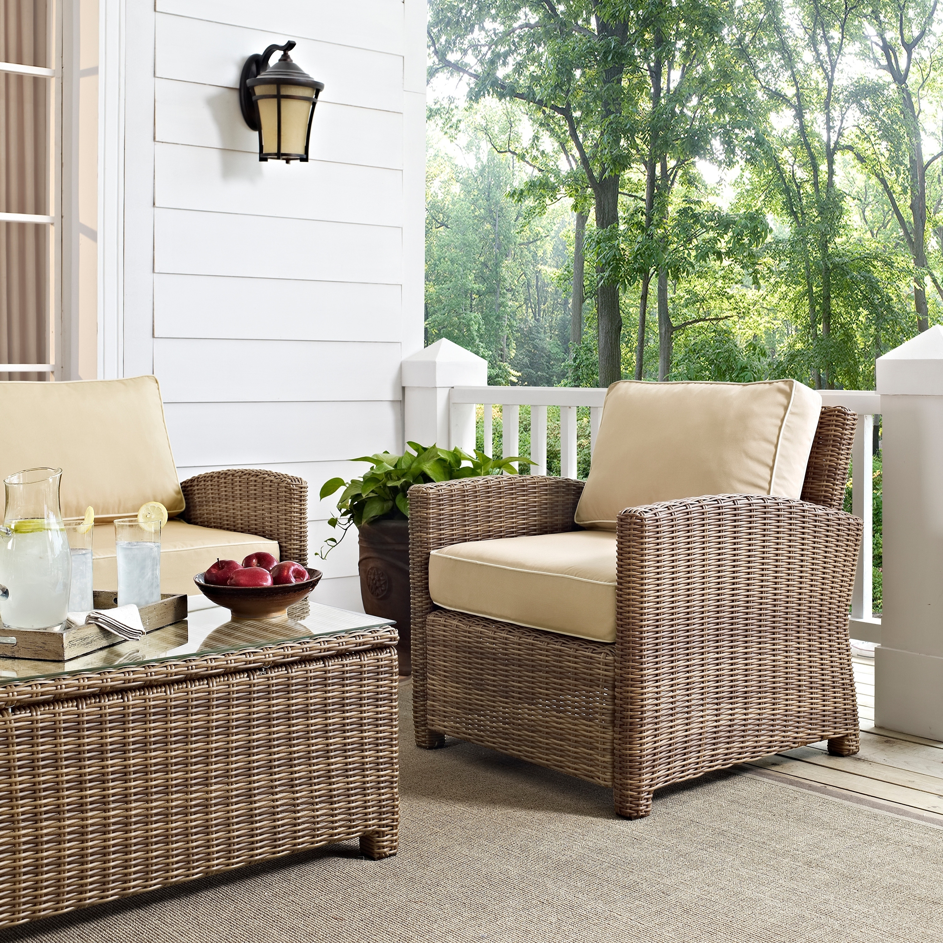 Crosley Bradenton Outdoor Wicker Arm Chair with Sand Cushions
