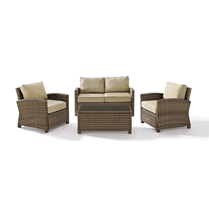 Crosley Bradenton Outdoor Wicker 4-Piece Seating Set with Sand Cushions